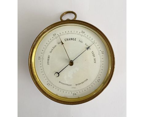 Late 19th/early 20th century brass cased Naudet holosteric aneroid barometer, with silvered dial numbered 24758, the reverse 