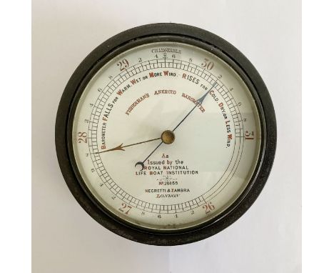Late 19th/early 20th century brass cased barometer by Negretti and Zambra,&nbsp;the dial marked 'Fisherman's Aneroid Baromete