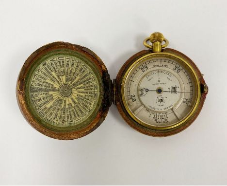 Negretti & Zambra gilt metal cased weather-watch pocket barometer, the silvered dial marked Patent 6276/15 with blued steel h