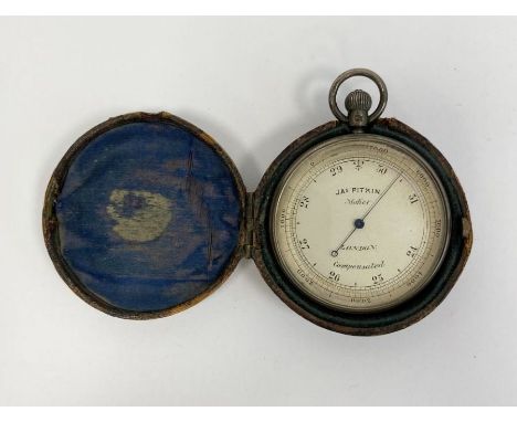 Late 19th century silver-plated compensated pocket barometer by James Pitkin (London), with silvered dial and engine turned c