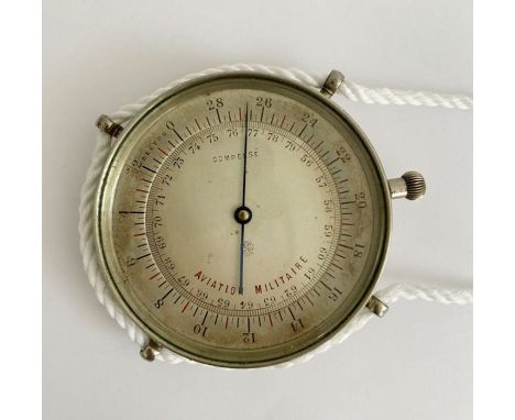 Early 20th century French (Paris) military white metal cased pocket barometer, the silvered dial marked Aviation Militaire, w