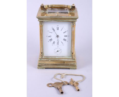 A French carriage clock with repeat strike and alarm movement, 6 1/2" high