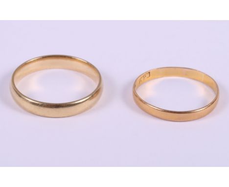 A 22ct gold wedding band, 1.9g, and an 18ct gold wedding band, 4.2g