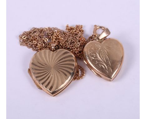 Two 9ct gold lockets, on 9ct gold chains, 9.3g gross