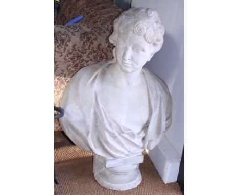 Rysbrack?: an 18th century carved marble portrait bust, Alexander Pope?, on cast stone base, 38" high overall