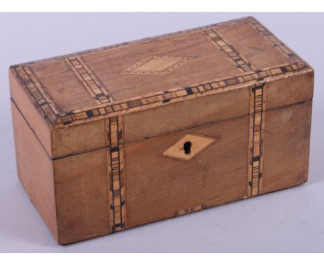 A 19th century walnut and marquetry banded two-division tea caddy, 7 1/4" wide