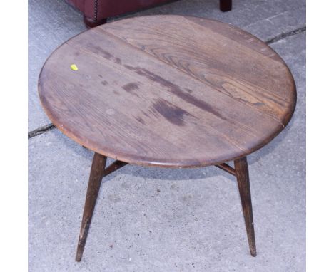 An&nbsp; Ercol ash and elm drop leaf occasional table, on turned and stretchered supports, 24" wide