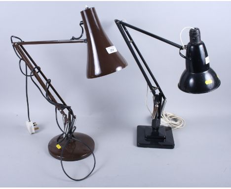 An Anglepoise type light, on square stepped base and a modern Anglepoise type light, on circular base