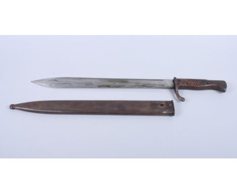 A WWI Waffenfabrik Mauser A.G. Oberndorf A.N. bayonet with metal scabbard, blade 14 1/2" long