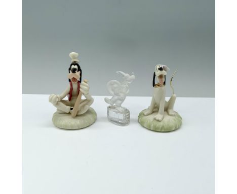 A set of 3 Disney figurines includes two Lenox pieces titled Practice with Goofy and A Friend for Pluto. The former depicts G