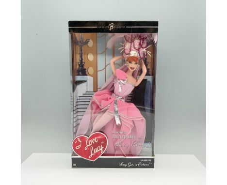 Lucille Ball adorned in a radiant pink starlet dress, gracefully poised in a dance position, complemented by a matching headp