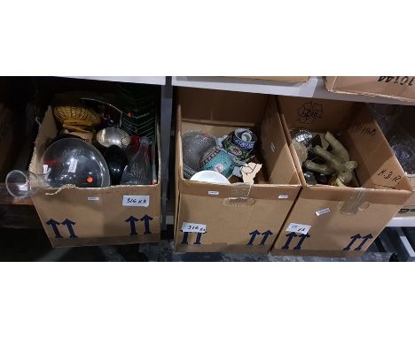 Assorted ornaments, Chinese style rice dishes, glassware, a metal model of a fish on a wooden stand, carved model elephant, C