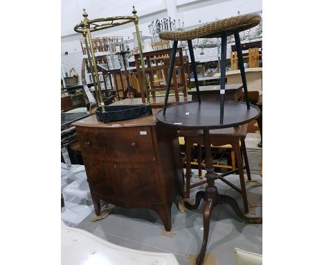 Lloyd Loom dressing table stool, a 19th century dish-top tripod table, a 19th century mahogany commode and a 19th century bra