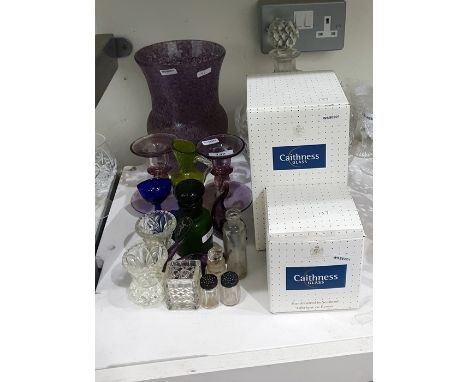 Caithness paperweight (boxed), Caithness vase (boxed), quantity other coloured glass items, decanter, fruit bowl, etc 