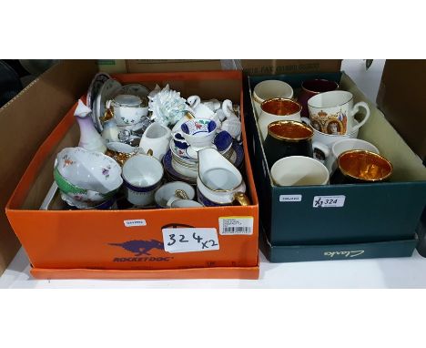 Commemorative mugs, assorted ceramics, ceramic ornaments, Limoges part coffee service (2 boxes)  