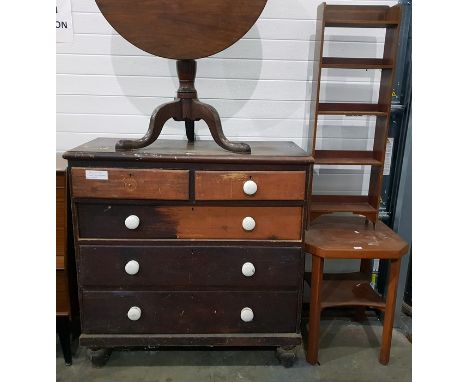 Victorian straight-front chest of two short and three long drawers with ceramic knob handles, turned feet, an Edwardian inlai