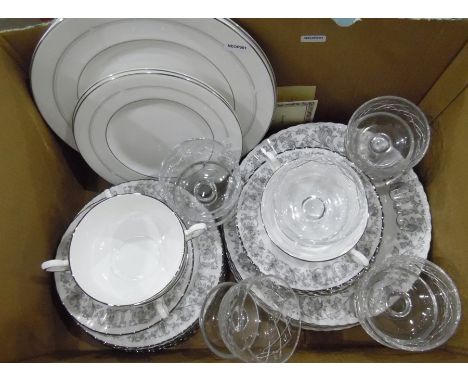 Canteen of electroplated flatware, Aynsley part tea service, assorted glass, Queen Anne bone china part tea service, stonewar
