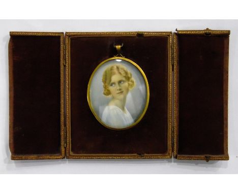 Miniature portrait of a young girl, in fitted leather case