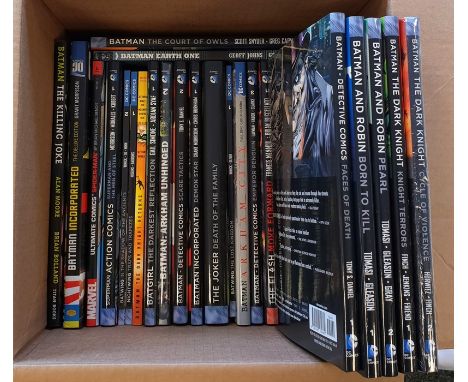Box of DC and Marvel graphic novels to in include Batman 'The Killing Joke', Batman 'The Court of Owls' and Iron Man 'Believe