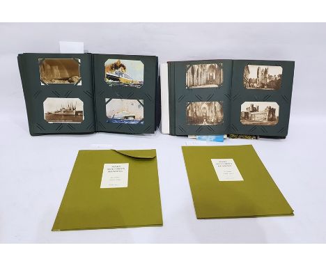 Two albums of vintage postcards including comical, topographical , two sets of 6 prints 'Mary Mitford's Reading'