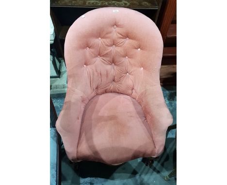 Victorian deep button upholstered tub chair on cabriole supports