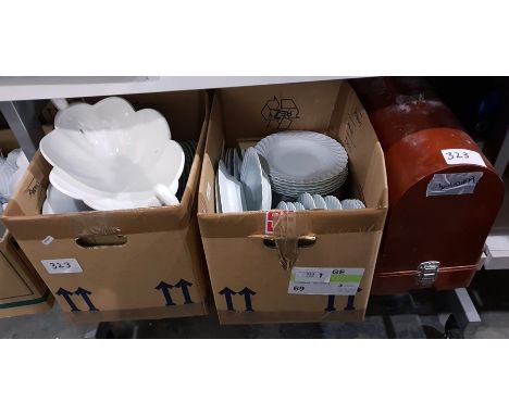 Large quantity of white china, all with a swirled raised pattern including dinner plates, side plates, bowls, cups, saucers, 