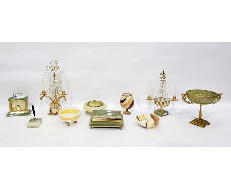 Assorted onyx and gilt brass ware to include candelabra, clock etc (10)