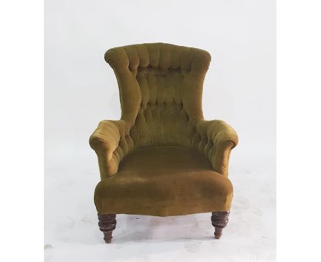 Victorian deep button upholstered easy chair on turned supports 