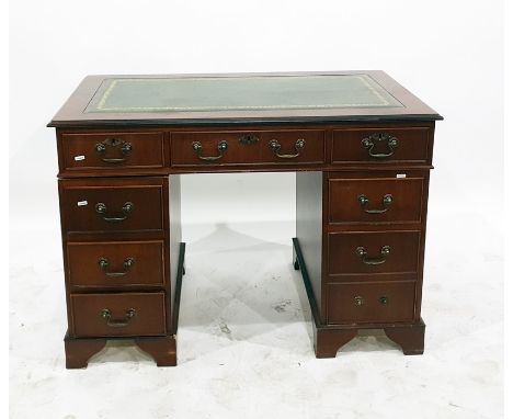 20th century mahogany pedestal desk with green leather inset top, nine drawers to bracket feet, 106.5cm 