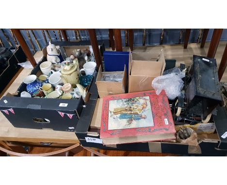 Quantity of assorted ceramic collectables, Minton coffee cans, saucers with coffee pot, model of of a vintage car, stainless 
