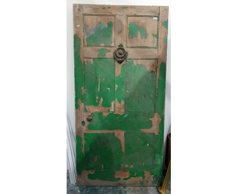 Pine panelled door with iron door knocker, 101cm 