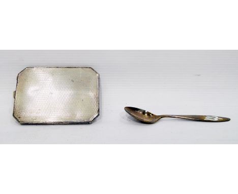 Lady's silver compact with engine-turned finish, Birmingham 1947 and a Norwegian silver coffee spoon (2) 