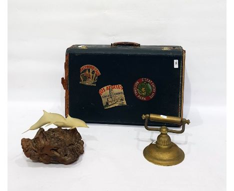 Vintage brass loo roll holder, vintage case bearing label 'Great Smoky Mountain MTS National Park', model of two leaping dolp