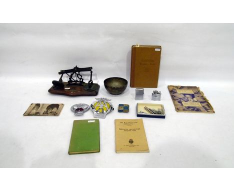 Small set of scales, a cigarette lighter&nbsp;marked 'General Electric Aircraft Gas Turbines', an Eastern engraved brass and 