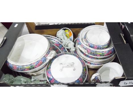 Pountey & Co 'Mallard' part dinner service, assorted ceramics, framed prints, a small Tiffany-style bedside lamp, Keeling & C