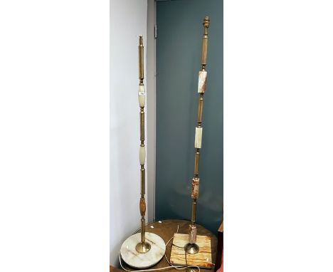 Contemporary brass and onyx standard lamp with square base and another similar (2) 