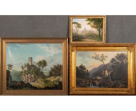 Maler des 19./20. Jhs. Drei Landschaften mit Burgansicht. Öl/Lw., u.a. sign. K. Weber, gerahmt, 28 x 37 cm bis 60 x 70 cm. 