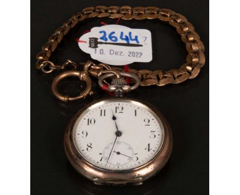 Taschenuhr Silbergehäuse, innen Stempel IWC; dazu vergoldete Uhrenkette. (Funktion ungeprüft)