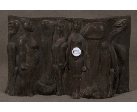 Günther Grass (1927-2015). „In die Pilz gehen“. Bronze, Nr. 5/7, re./u./sign., dat. (19)82, H=29 cm, B=45 cm, T=9 cm. 