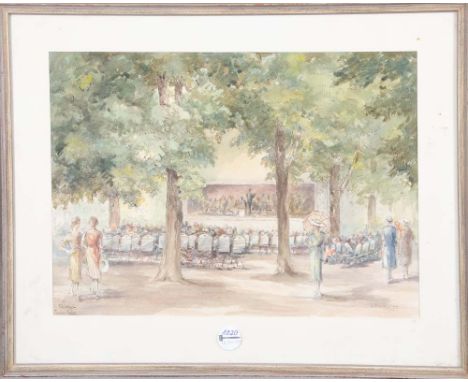 C. F. W. Schleh (Maler des 20. Jhs.). „Kurkonzert Baden-Baden“. Aquarell, re./u./sign., li./u. bez., hi./Gl./gerahmt, H=35 cm