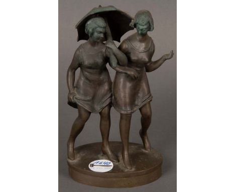 Franta Anýž (1876-1934). Zwei Frauen mit Schirm. Bronze, sign., H=22 cm.