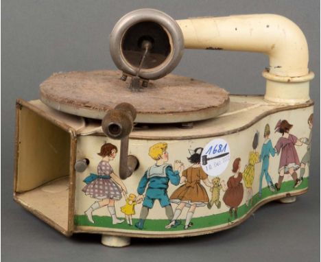 Polyphon. Deutsch 20. Jh. Metallgehäuse, bunt bemalt mit Kindermotiven, H=18 cm, B=26 cm, T=20 cm. (Funktion ungeprüft)