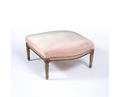 Neo-classical gilt and grey painted stool French, 19th Century, carved with beaded and leaf decoration, of curved form and wi