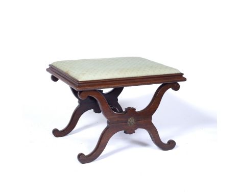 X frame stool  Regency, with gilt metal mounts, 66cm wide x 43cm deep 