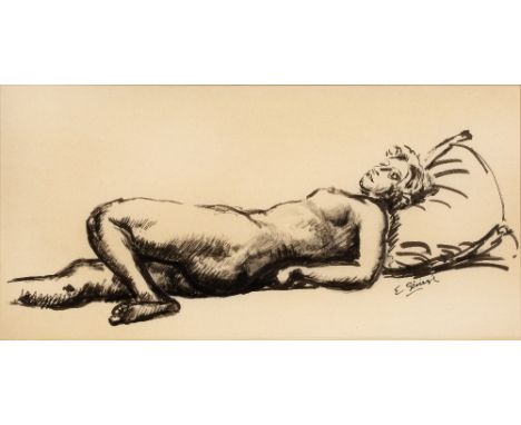 Edna Ginesi (1909-2000) self portrait, signed, black ink and brush, 23.5cm x 22cm and a nude study by the same, signed, 20cm 