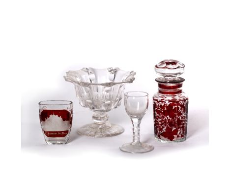 Selection of glassware to include:  Georgian cut glass bowl, coloured glass jar with stopper etc (4)