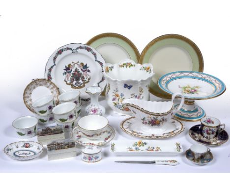 Collection of ceramics to include:  Spode plates, English porcelain tazza, Aynsley jardiniere etc 