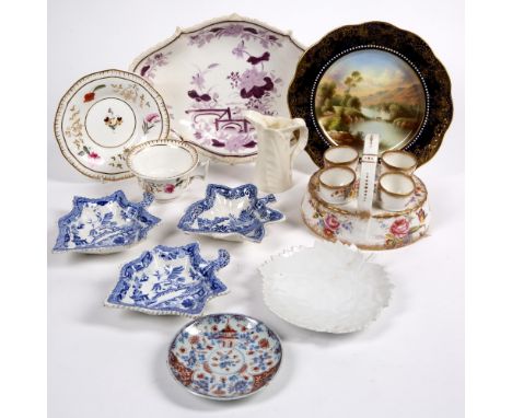 Collection of ceramics and porcelain to include: Berlin porcelain leaf shaped dish, Royal Worcester jug, Aynsley plate, leaf 