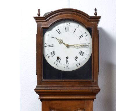Swiss Comtoise Morbier longcase clock 19th Century, with convex Roman numerals to the dial with Arabic five minutes, three tr