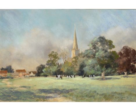 Jane Lampard ((British) Fitz House,Teffont near Salisbury, pastel, 40cm x 29cm, and one other pastel view of a pastoral meado